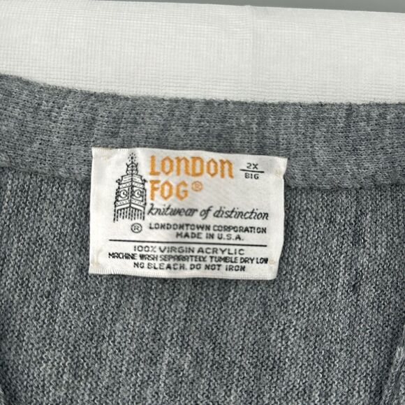 London Fog Sweater Mens Big 2X Gray Vintage Cardigan Grandpa V-Neck Button 80s - Picture 6 of 9